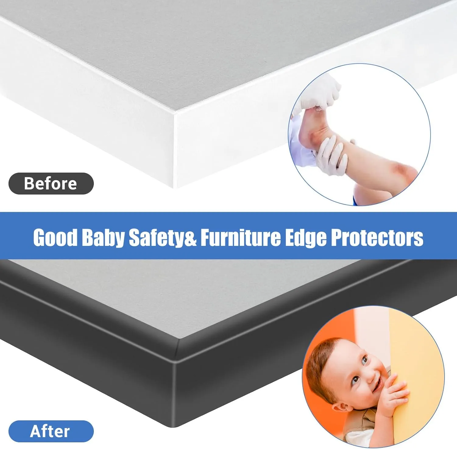 Rubber Edge Trim, Self-Adhesive U Channel Edge Protector for Plywood, Cabinet, 1-1/8" Wood Edge Banding, Flexible Furniture Repair, EPDM Material, Fit 1-1/8"(28mm), Length 20Ft, Black