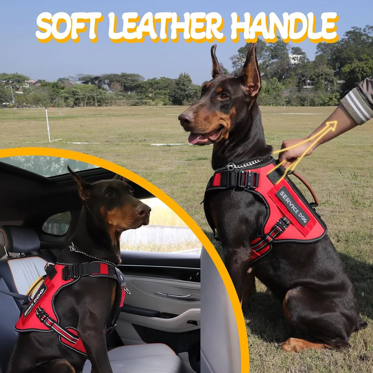 Service Dog Vest - HEYCAHVA Tactical Dog Harness Full Metal Buckles for Large Medium Dogs Reflective No Pull Dog Harnesses Vest with Leather Handle, Hook & Loop for Hiking Training (Red, XL)