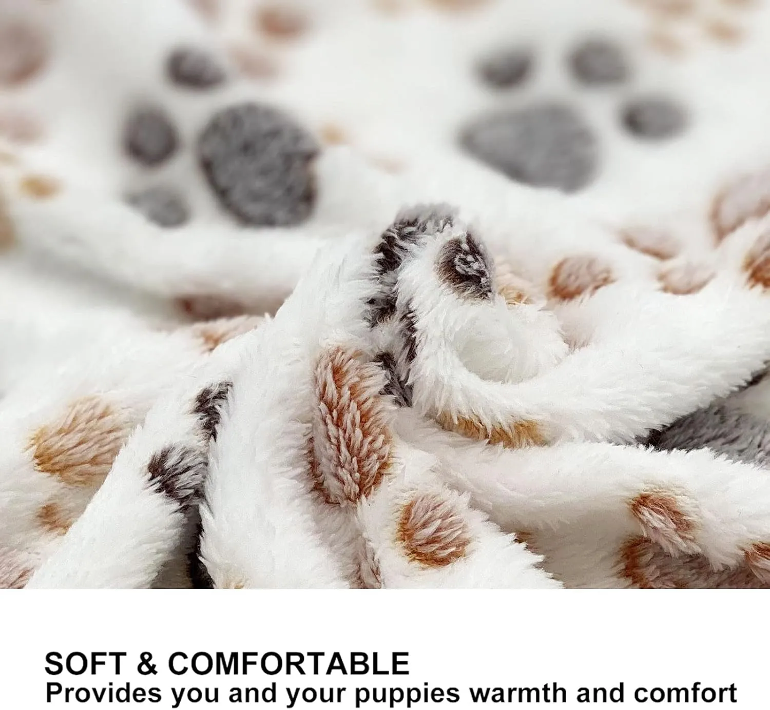 SORKUT 1 Pack 3 Puppy Dog Blankets Super Soft Warm Sleep Mat Fluffy Premium Fleece Pet Blanket Flannel Throw for Dog Puppy Cat - Paw Print Beige/Pink/Brown Medium (29"x20")