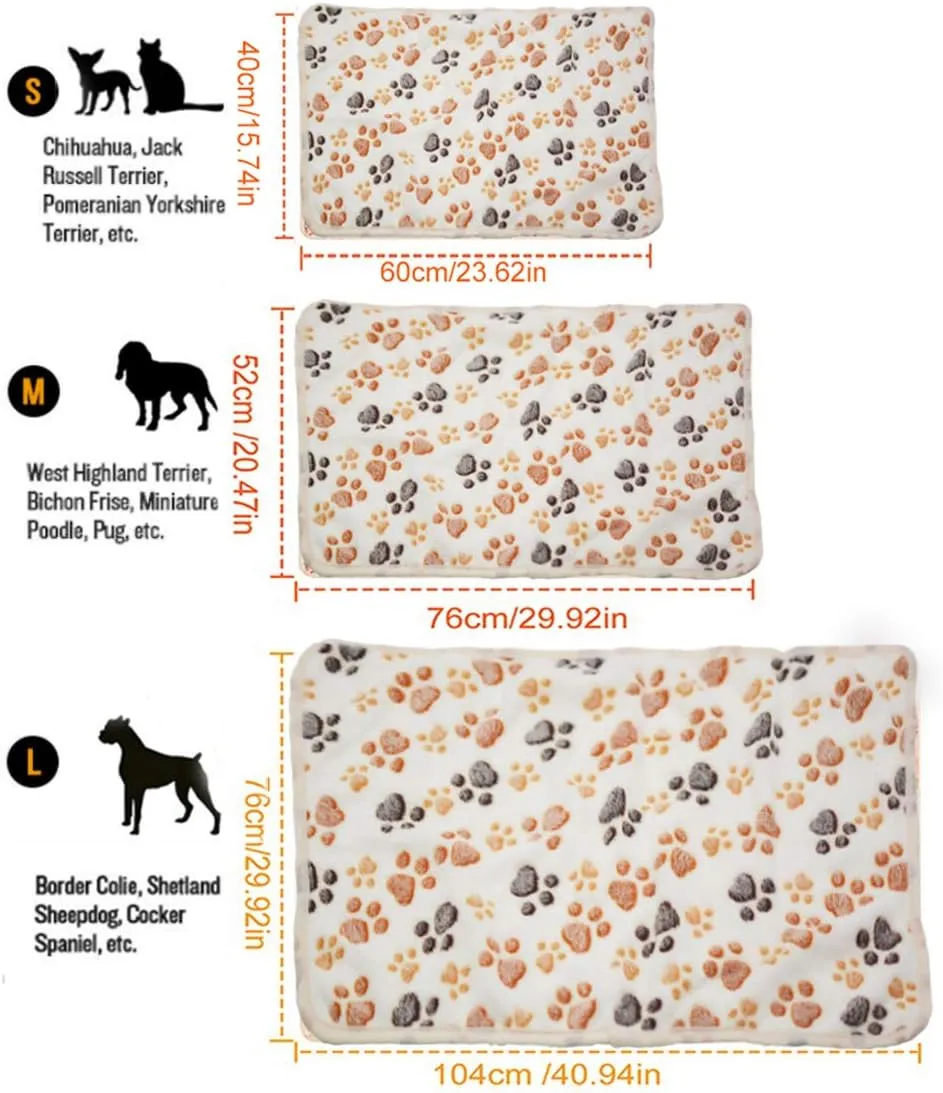 SORKUT 1 Pack 3 Puppy Dog Blankets Super Soft Warm Sleep Mat Fluffy Premium Fleece Pet Blanket Flannel Throw for Dog Puppy Cat - Paw Print Beige/Pink/Brown Medium (29"x20")