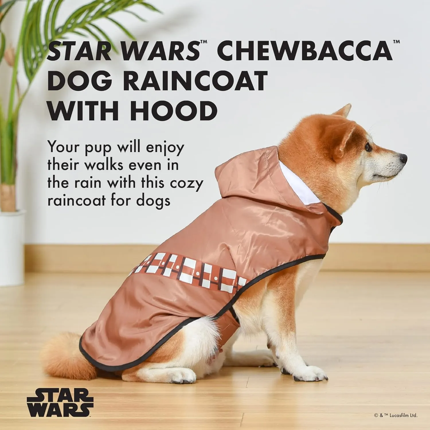 Star Wars Pets Chewbacca Raincoat - Small Dog Raincoat with Leash Attachment Slit in Chewbacca Design