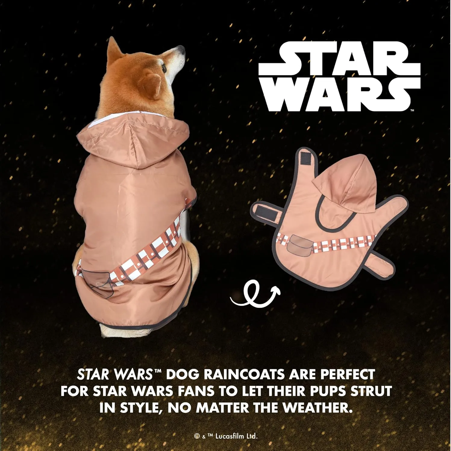Star Wars Pets Chewbacca Raincoat - Small Dog Raincoat with Leash Attachment Slit in Chewbacca Design