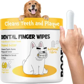 Teeth Cleaning Wipes 60 Packs - Peanut Butter Dental Wipes to Reduce Plaque & Tartar for Dogs & Cats - Pet Dental Wipes for Oral Freshness