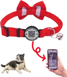 THAIN Personalized Cat Collar with Bell and Bowtie Breakaway QR Code Name Smart ID tag Quick Release Soft Comfortable Collar for Cats and Kittens (Red)