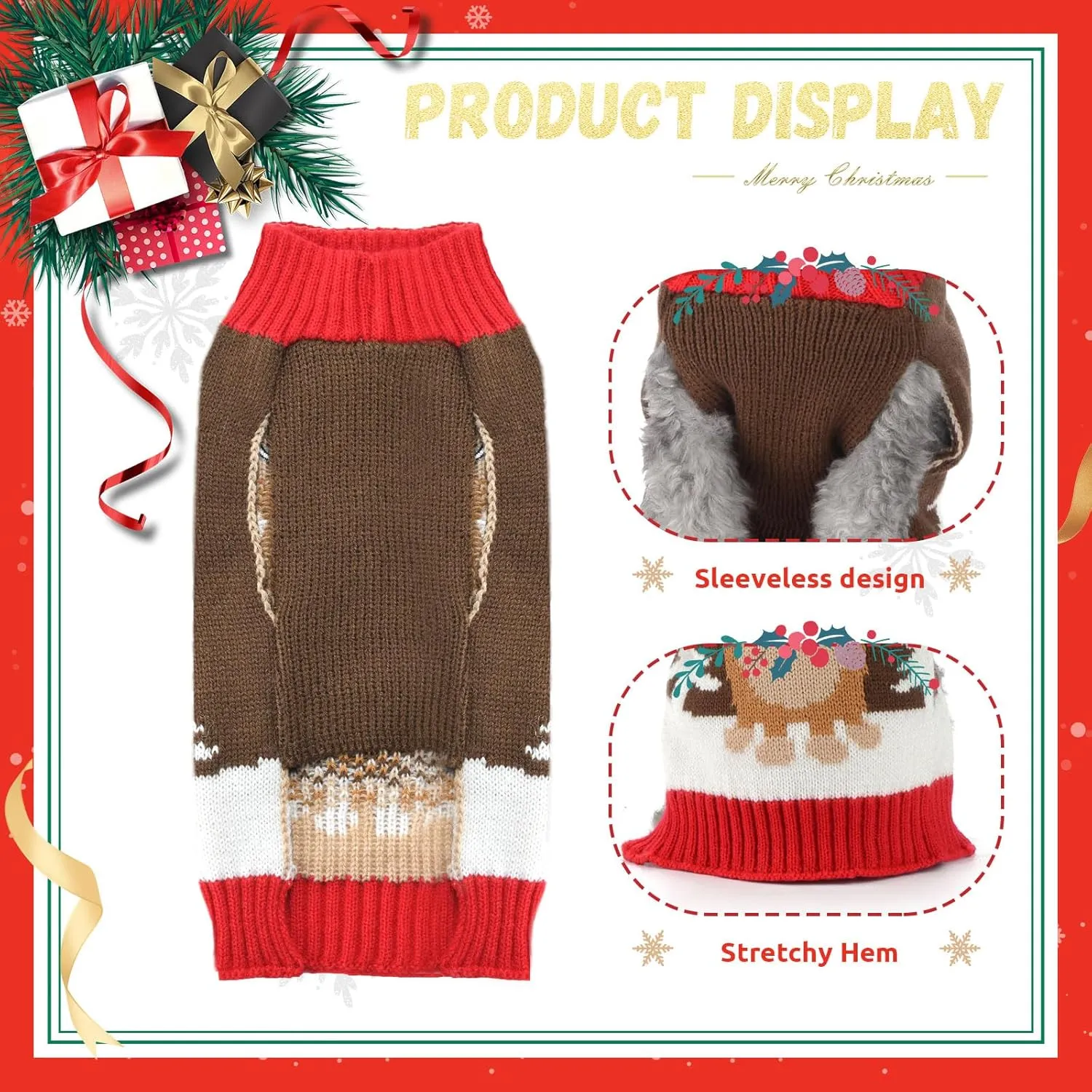 Ugly Christmas Dog Sweaters Set for Small Medium Dogs Knitted Reindeer Pet Clothes Jumpers with Scarf Xmas Dog Accessories Apparel,M