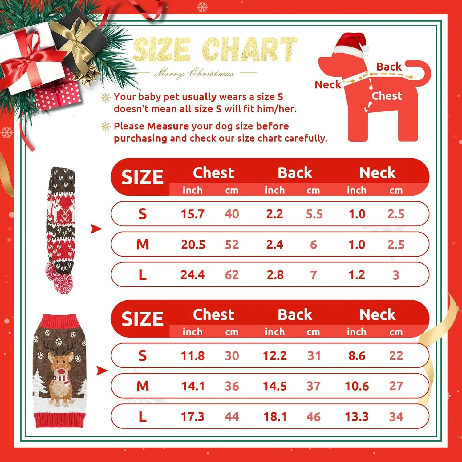 Ugly Christmas Dog Sweaters Set for Small Medium Dogs Knitted Reindeer Pet Clothes Jumpers with Scarf Xmas Dog Accessories Apparel,M