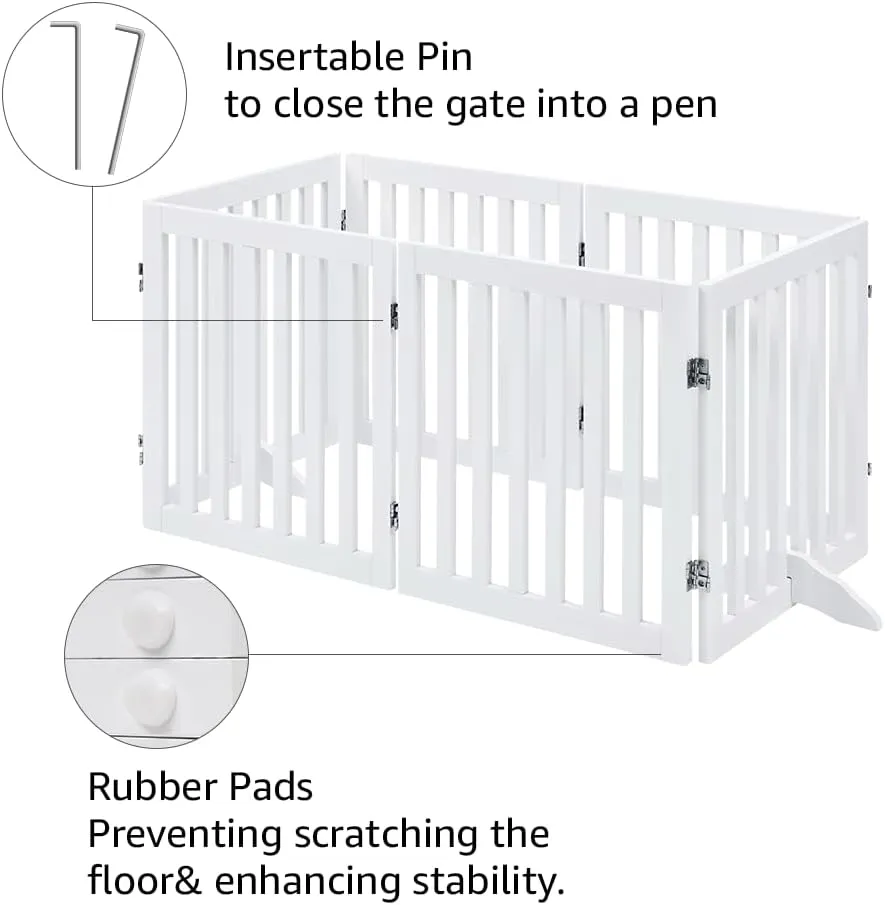 unipaws 120" Extra Wide Pet Gate, Free Standing Dog Gate for Doorways, Stairs, Foldable Puppy & Room Divider, Wooden Playpen for The House, Indoor Use (24" H, White)