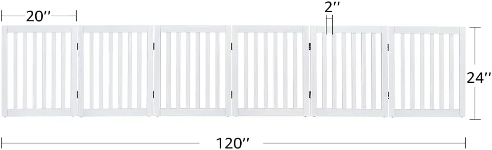 unipaws 120" Extra Wide Pet Gate, Free Standing Dog Gate for Doorways, Stairs, Foldable Puppy & Room Divider, Wooden Playpen for The House, Indoor Use (24" H, White)