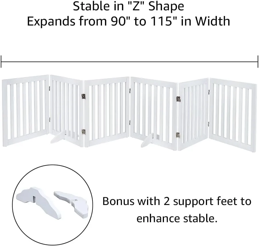 unipaws 120" Extra Wide Pet Gate, Free Standing Dog Gate for Doorways, Stairs, Foldable Puppy & Room Divider, Wooden Playpen for The House, Indoor Use (24" H, White)