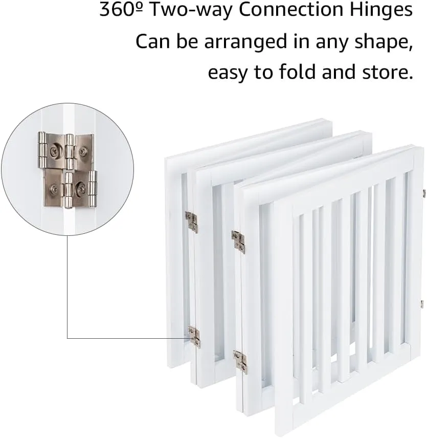 unipaws 120" Extra Wide Pet Gate, Free Standing Dog Gate for Doorways, Stairs, Foldable Puppy & Room Divider, Wooden Playpen for The House, Indoor Use (24" H, White)
