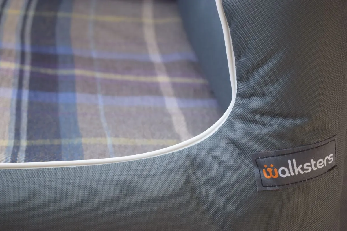 Walksters Ultimate Grey Check Waterproof Dog Bed with Memory Foam