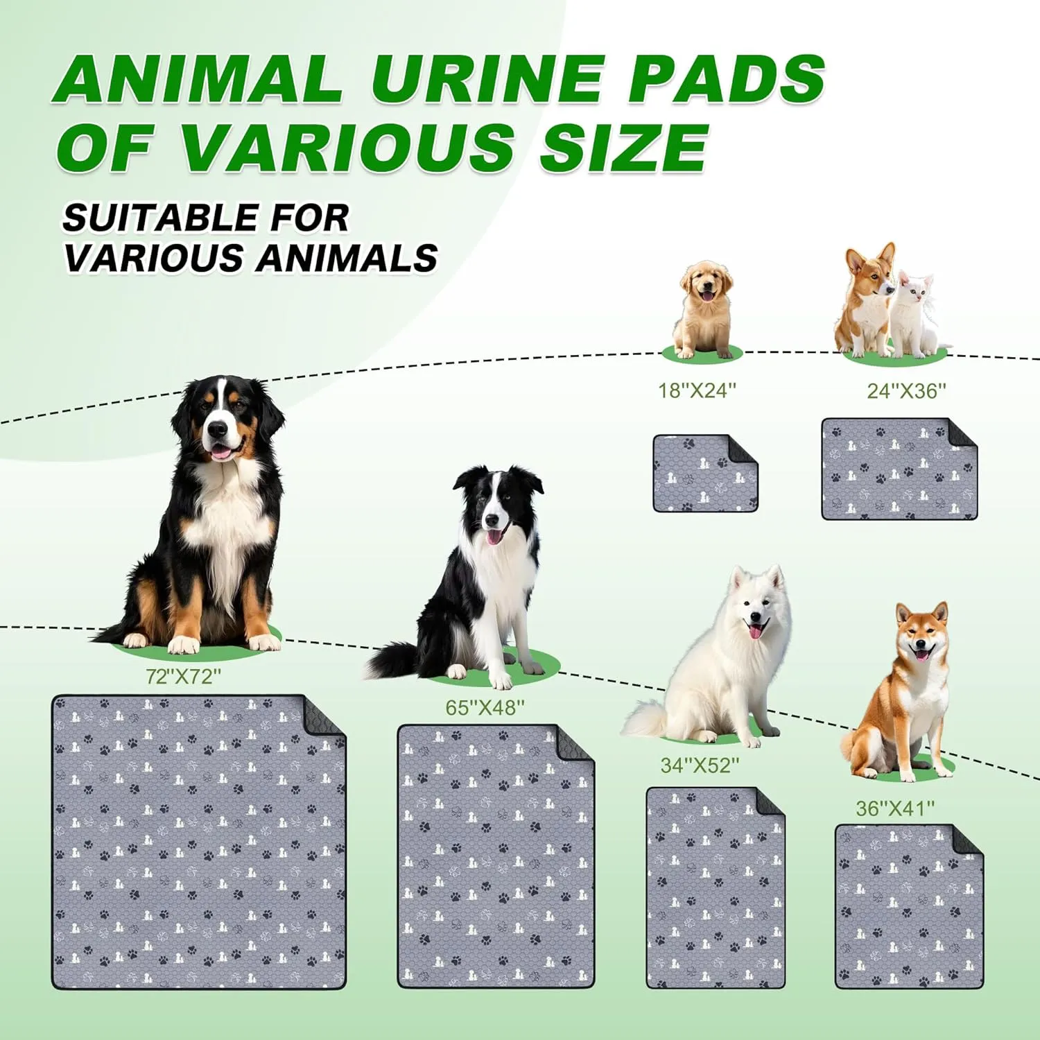 Washable Pee Pads for Dogs Mat, 2 Pack Absorbent Reusable Training Dog Pads Pet Puppy Pads, Non-Slip Potty Pads for Whelping, Playpen, Crate, Bed, Grey 34"x52"