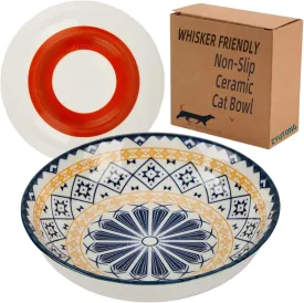 Whisker Fatigue Cat Bowl  5.5 in Ceramic Cats Food Bowl, Shallow Cat Food Dish, Cute Flat Pet Bowl, Small Wide Plates for Indoor Cats with Silicone Bottom, Non-Slip and Quiet