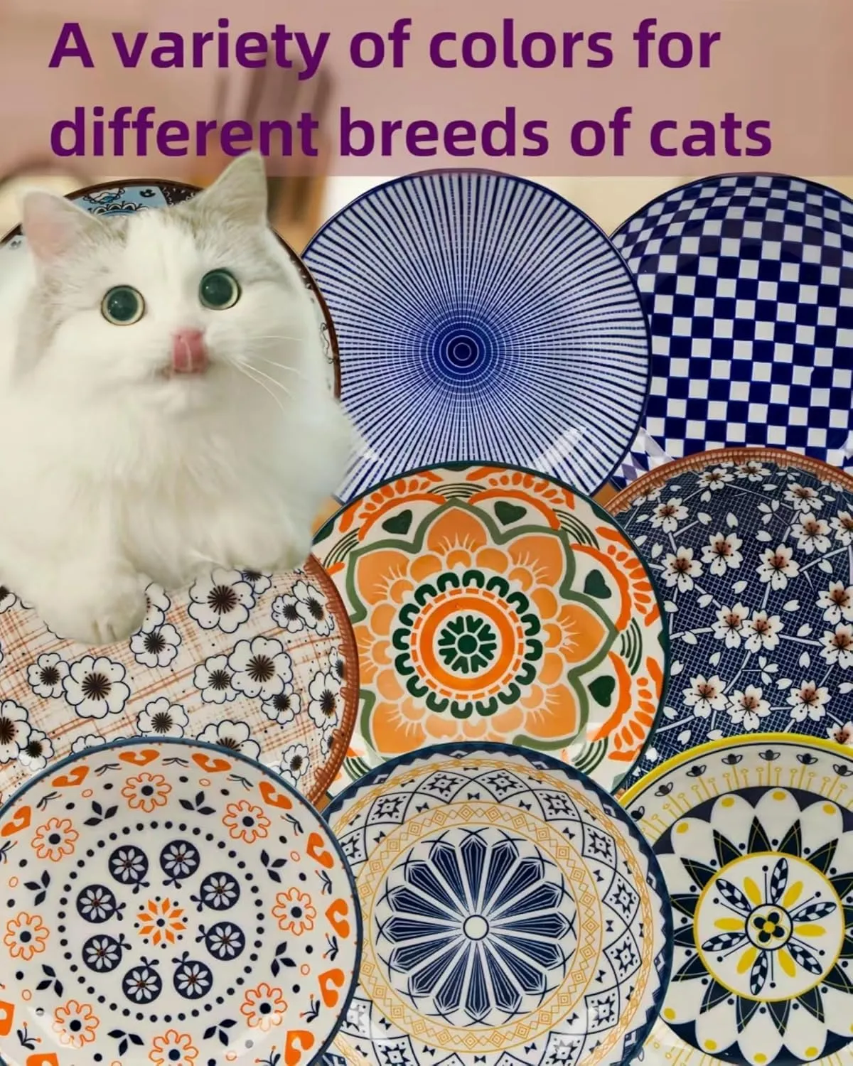 Whisker Fatigue Cat Bowl  5.5 in Ceramic Cats Food Bowl, Shallow Cat Food Dish, Cute Flat Pet Bowl, Small Wide Plates for Indoor Cats with Silicone Bottom, Non-Slip and Quiet