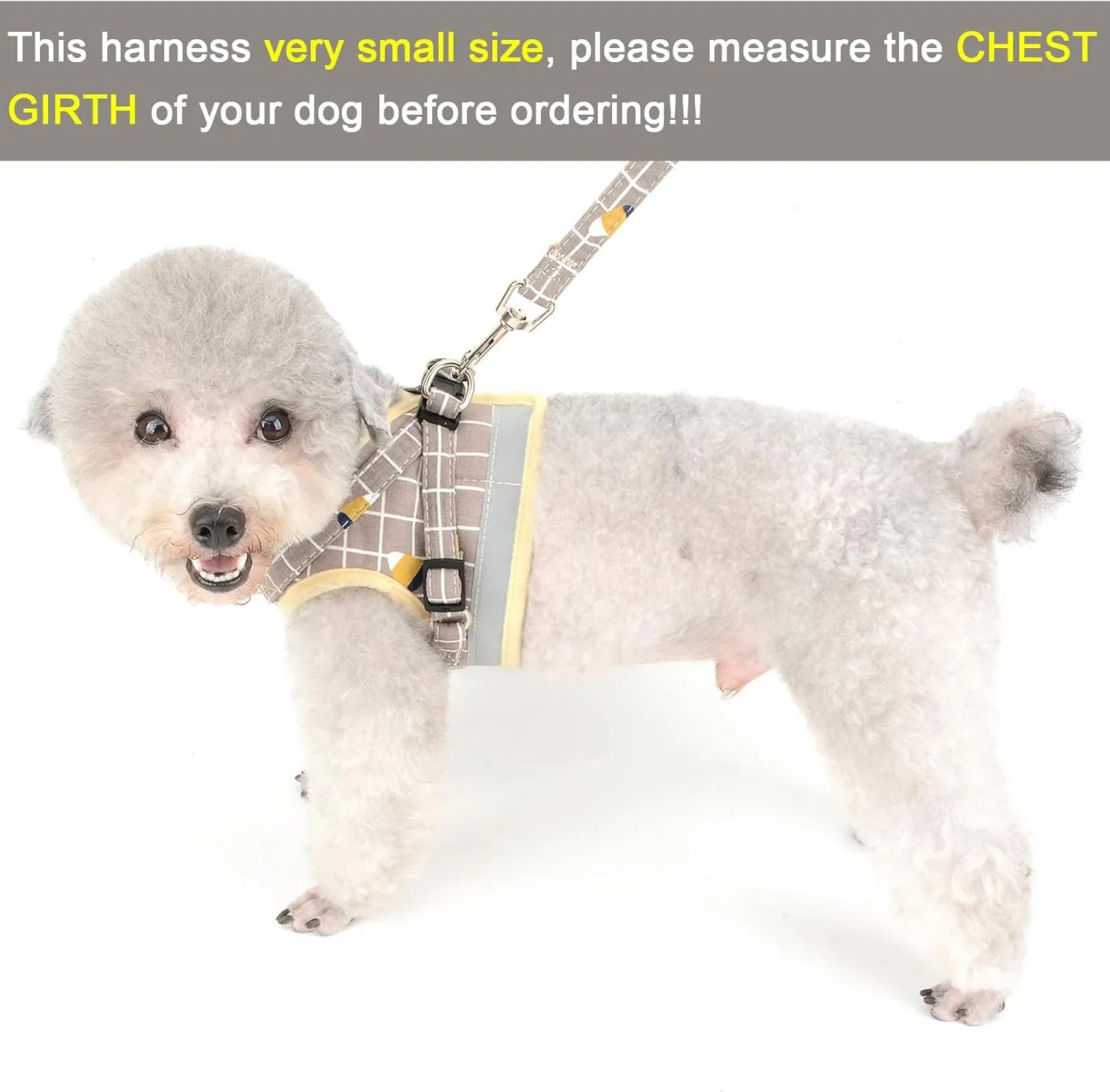 Zunea No Pull Small Dog Harness and Leash Set Adjustable Reflective Step-in Chihuahua Vest Harnesses Mesh Padded Plaid Escape Proof Walking Puppy Jacket for Boy Girl Pet Dogs Cats Khaki M