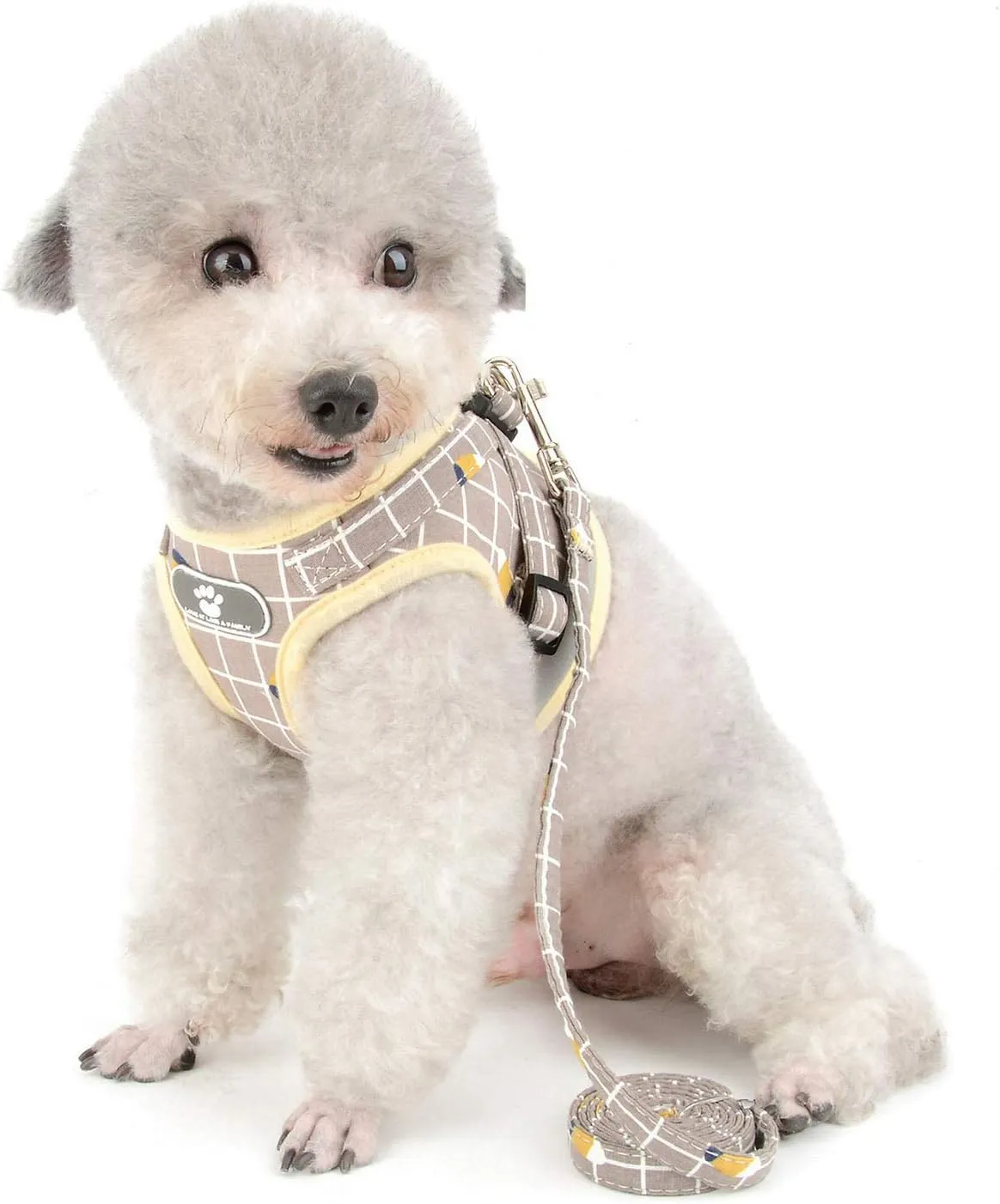 Zunea No Pull Small Dog Harness and Leash Set Adjustable Reflective Step-in Chihuahua Vest Harnesses Mesh Padded Plaid Escape Proof Walking Puppy Jacket for Boy Girl Pet Dogs Cats Khaki M
